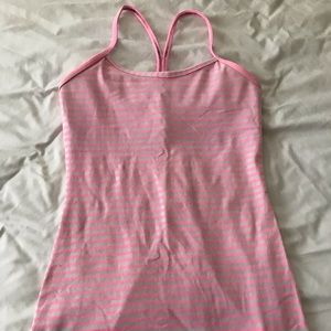 LuluLemon Power Y tank, pink and white stripe